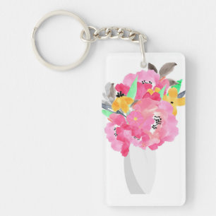 Floral Waterverf Art Sleutelhanger