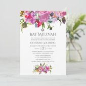  Floral Waterverf Bat Mitzvah Kaart (Staand voorkant)