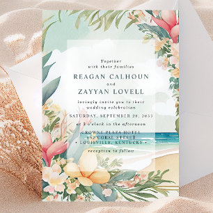 Floral Waterverf Beach Foliage Wedding Kaart