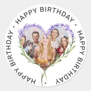 Floral Waterverf Birthday Custom Foto Ronde Sticker