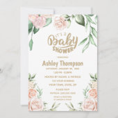 Floral Waterverf Blush Roze Baby shower Kaart (Voorkant)