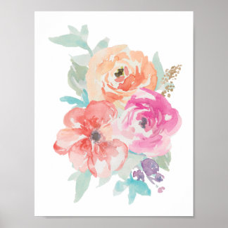 Floral Waterverf Bouquet Poster I