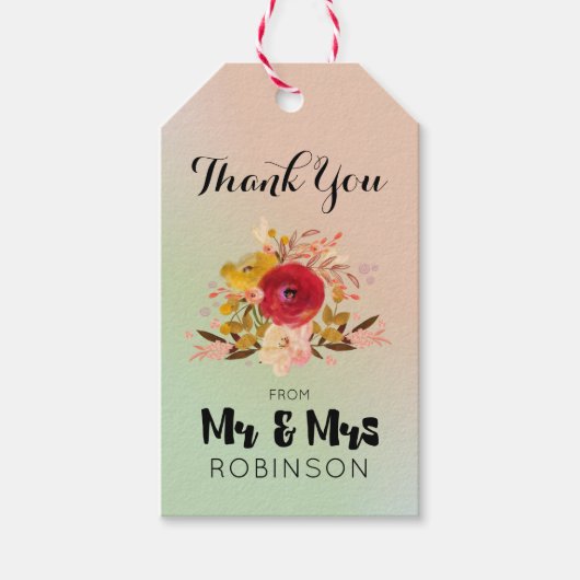 Floral Waterverf Bouquet Wedding Dank je Cadeaulabel (Voorkant)