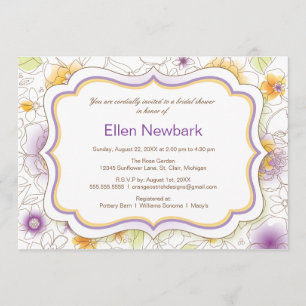 Floral Waterverf Bridal Shower Invitation Paars Kaart