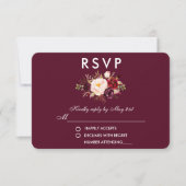 Floral Waterverf Burgundy Wedding RSVP (Voorkant)