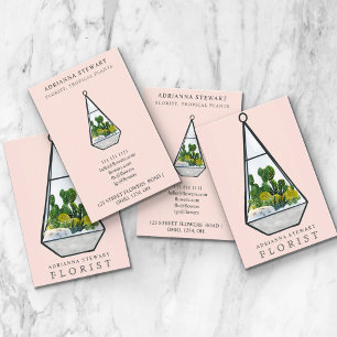 Floral waterverf cactus terrarium florist roze visitekaartje