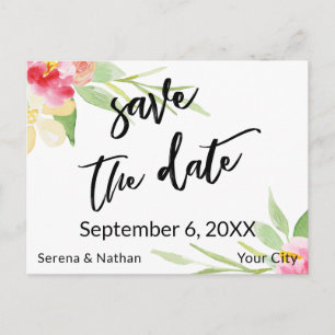 Floral Waterverf Casual Handschrift Save the Date Aankondigingskaart