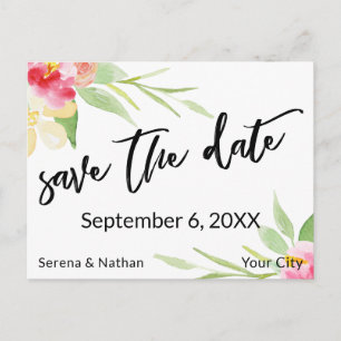 Floral Waterverf Casual Handschrift Save the Date Aankondigingskaart