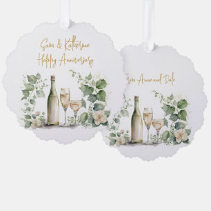 Floral Waterverf Champagne Happy Jubileum Ornament Kaart