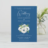 Floral Waterverf Classic Blue Wedding Kaart (Staand voorkant)