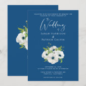 Floral Waterverf Classic Blue Wedding Kaart (Voorkant / Achterkant)
