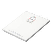 Floral Waterverf Crest met Monogram Notitieblok (Gedraaid)