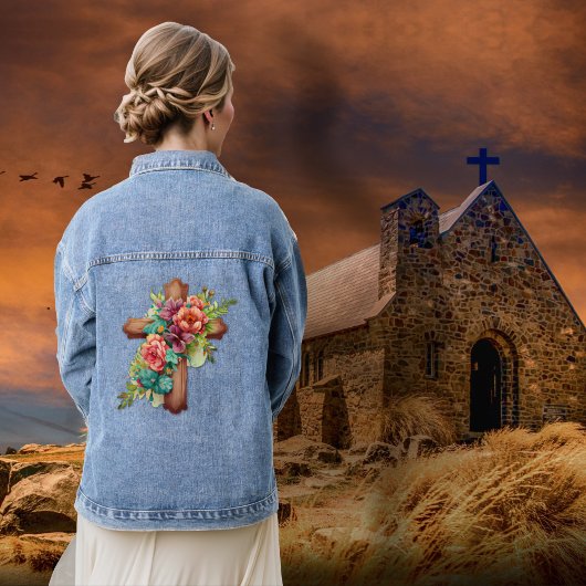Floral Waterverf Cross Denim Jacket