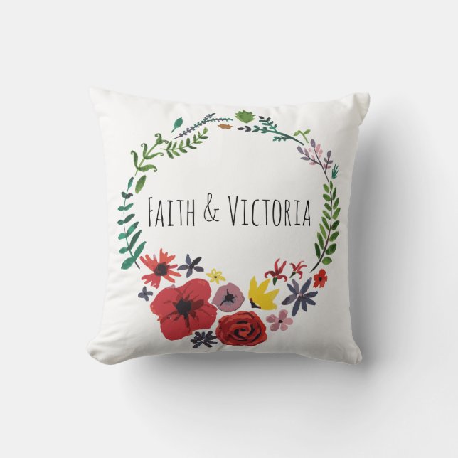 Floral Waterverf Cushion  Kussen (Voorkant)
