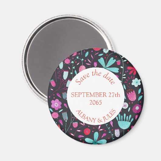 Floral Waterverf Donker sparen de Datum Magneet (Voorkant / Achterkant)