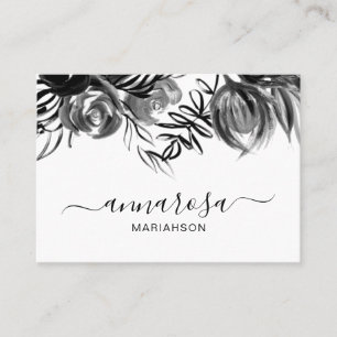 *~* Floral Waterverf Elegant Black Flowers Simple Visitekaartje