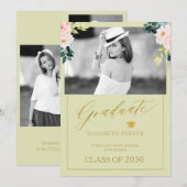 Floral waterverf elegant foto afstuderen aankondiging (Voorkant / Achterkant)