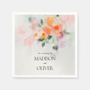 Floral Waterverf Elegant Romantisch Luxe Huwelijk Servet
