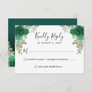 Floral Waterverf Emerald Green Quinceanera RSVP Kaartje