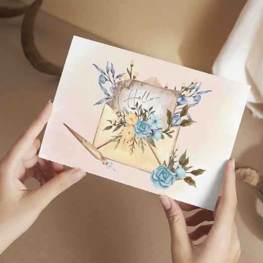 Floral Waterverf Envelope Hallo Greeting Briefkaart