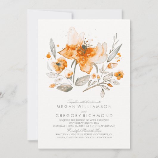 Floral Waterverf  Fall Wedding Invitations Kaart (Voorkant)