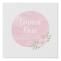 Floral Waterverf geboortedatum — Canvas afdrukken