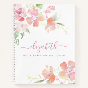Floral Waterverf Gepersonaliseerd roze koraal mono Notitieboek