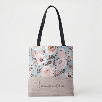 Floral Waterverf gepersonaliseerde naam Draagtas