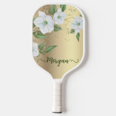 Floral Waterverf Gold Glitter Folie Script Name Pickleball Paddle (Achterkant)