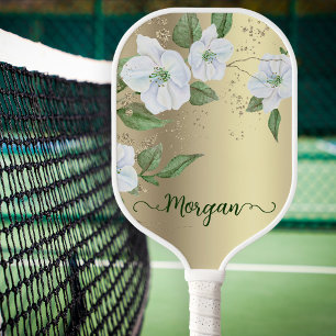 Floral Waterverf Gold Glitter Folie Script Name Pickleball Paddle