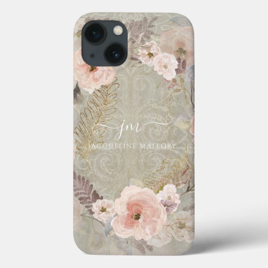 Floral Waterverf Greenery Rustic Gold Glitter Case-Mate iPhone Case (Achterkant)