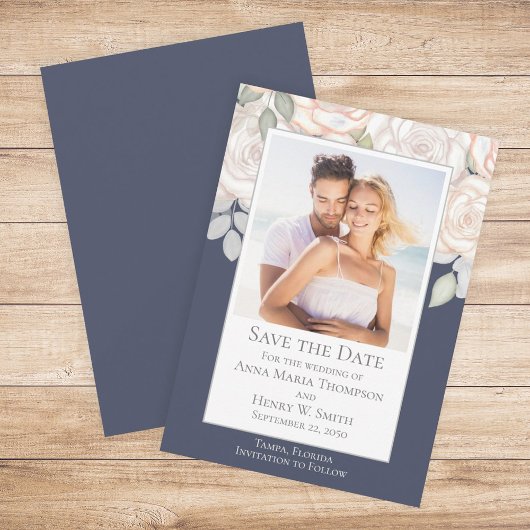 Floral Waterverf Greenery Save the Date Blue Kaart