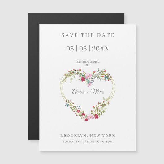 Floral Waterverf hart met bladeren in roze en rood (Voorkant / Achterkant)