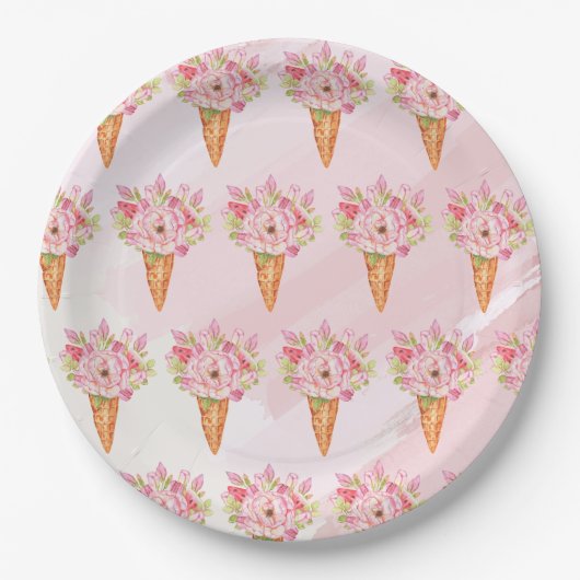 Floral Waterverf Ice Cream Vrijgezellenfeest Papieren Bordje (Voorkant)