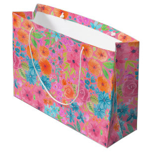 Floral waterverf in roze large cadeauzakje