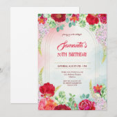 Floral Waterverf Invitation 50th Birthday Bedankkaart (Voorkant / Achterkant)