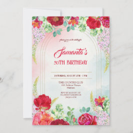 Floral Waterverf Invitation 50th Birthday Bedankkaart