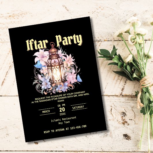 Floral Waterverf Lantaarn Iftar Diner Uitnodiging
