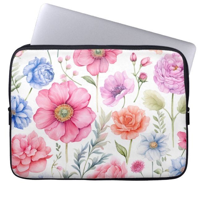 Floral-Waterverf Laptop Sleeve (Voorkant)