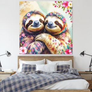 Floral Waterverf Luiaards 1 Canvas Afdruk
