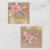Floral waterverf make-up haar script gouden kraft vierkante visitekaartje (Voorkant / Achterkant)