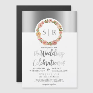 Floral Waterverf met Silver Script Weddenschap Magnetische Uitnodiging