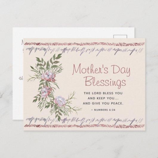 Floral Waterverf Moederdag Blessings Scripting Briefkaart (Voorkant / Achterkant)