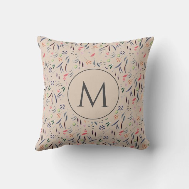 Floral Waterverf MONOGRAM Beige Kussen (Achterkant)