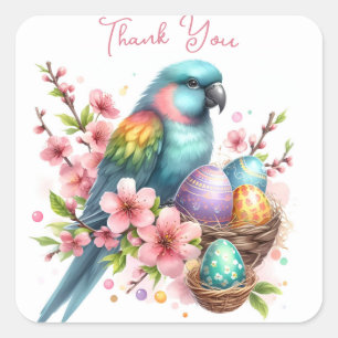 Floral Waterverf papegaai en paaseieren Vierkante Sticker