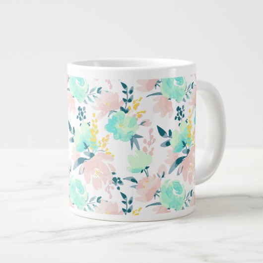 Floral Waterverf Pattern Extra Grote Beker (Voorkant rechts)