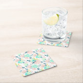 Floral Waterverf Pattern Vierkante Kartonnen Onderzetter (Insitu)