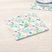 Floral Waterverf Pattern Vierkante Kartonnen Onderzetter (Schuin)