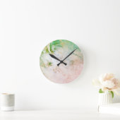 *~* Floral Waterverf Peach Pink Celestial Glitter Ronde Klok (Huis)