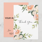  Floral Waterverf Peach Wedding Bedankkaart (Voorkant / Achterkant)